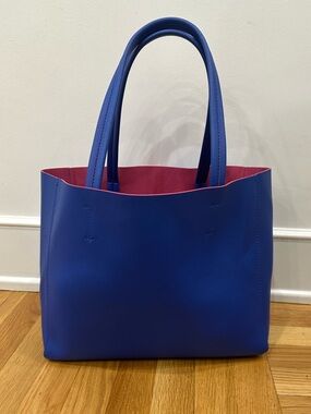 Blue Tote Bag with Pink Interior colorful summer beach tote